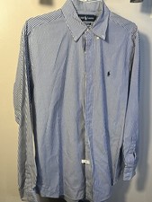 Ralph Lauren Shirt Mens White/Blue Classic Fit,16 34/35 Plaid Long Sleeve MW12