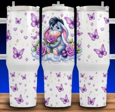 40oz Eeyore Purple Butterfly Rose Cup Tumbler Stainless Steel with Handle