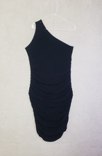 Fashion Nova Women Dress 3X Black Rayon Blend One Shoulder Ruched Bodycon Knee