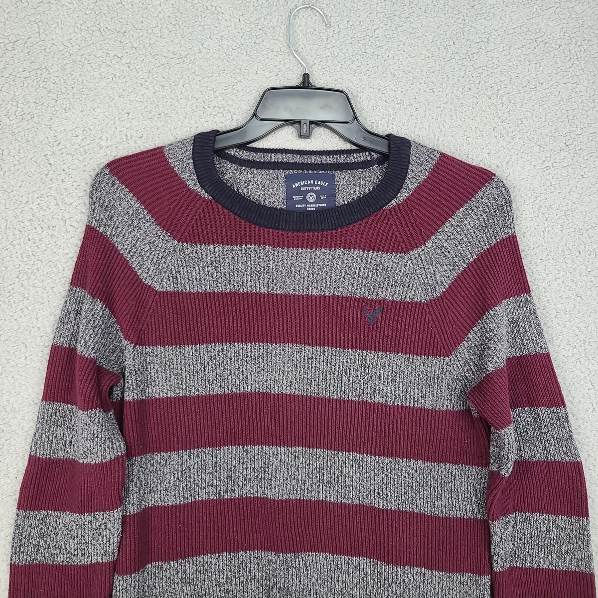 American Eagle Sweater Mens Size M Gray Maroon Striped Pullover