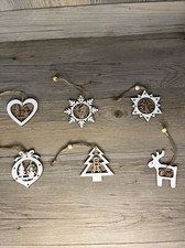 Wooden Christmas Tree Ornaments Set of 6 Wooden Craved Hanging Craft Decoration