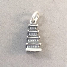 .925 Sterling Silver 3-D Small PAGODA CHARM NEW Asian Chinese Japan 925 TA01