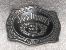 Jack Daniels Old No 7 Wide Silver Belt Buckle Swirling Edge Silver Black Great 