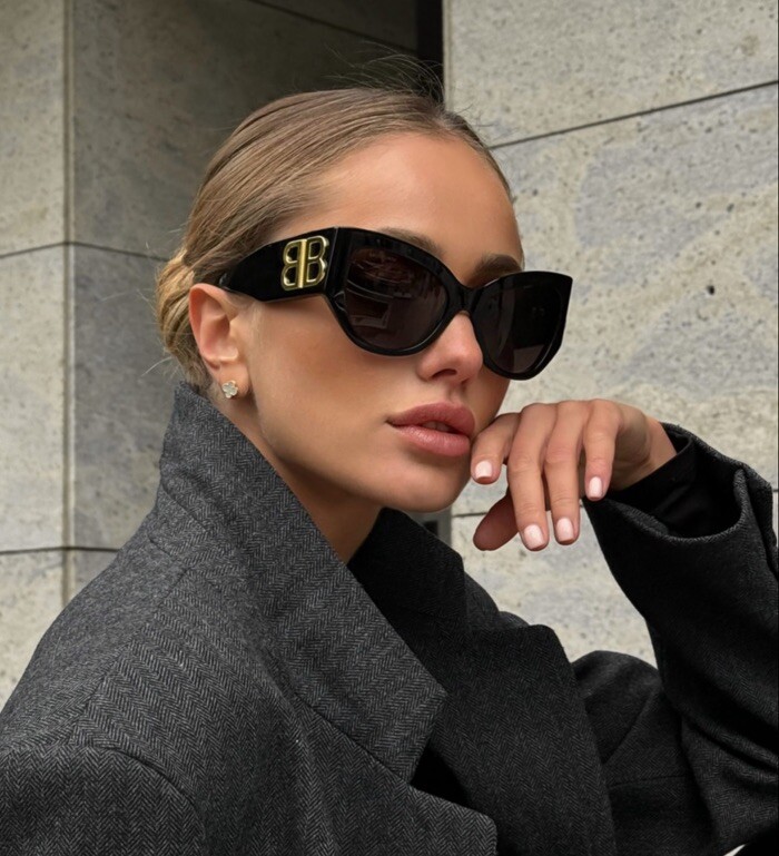 NEW BB0322S 002 BALENCIAGA BLACK CAT EYE WOMEN SUNGLASSES 