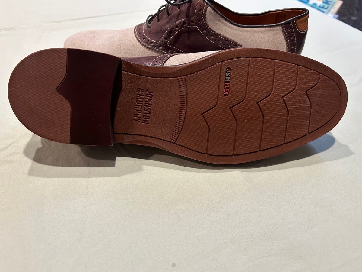 Johnston & Murphy Men\'s Cream and Brown Derby Shoes Size 10M Johnston Murphy Shoes Men 10M Brown Leather Plain Toe Derby  main image 4