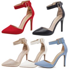 Women's Pointed Toe Ankle Strap High Heel Stiletto Wedding Party Pumps Shoes