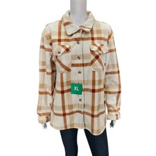 Sage Ladies Shaket Button Plush Shirt Jacket X-Large Size Rust Printed w Pockets