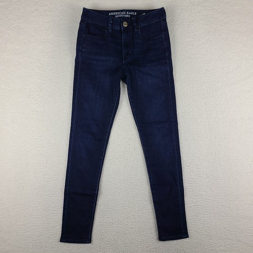 American Eagle Jeans Damen 4 Blau Hi Rise Jegging Stretch Dark Wash Denim