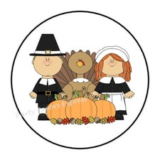 PILGRIMS TURKEY THANKSGIVING ENVELOPE SEALS LABELS STICKERS PARTY FAVORS