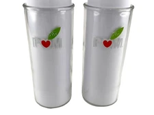 POM Tea 2 Glass Set with Heart & Green Leaf Logo 16 oz 6.5" Tall