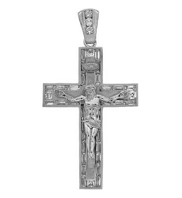 925 Sterling Silver Crucifix Jesus Cubic Zirconia Cross Charm Pendant ...