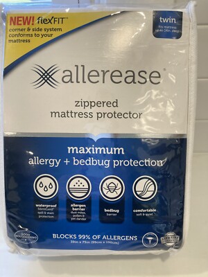 Allerease Twin Maximum Allergy  Zippered Mattress Protector, White