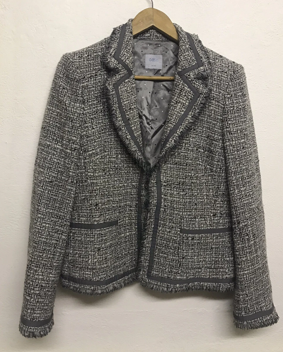 Oasis grey ribbon trimmed jacket size 14 16 eBay