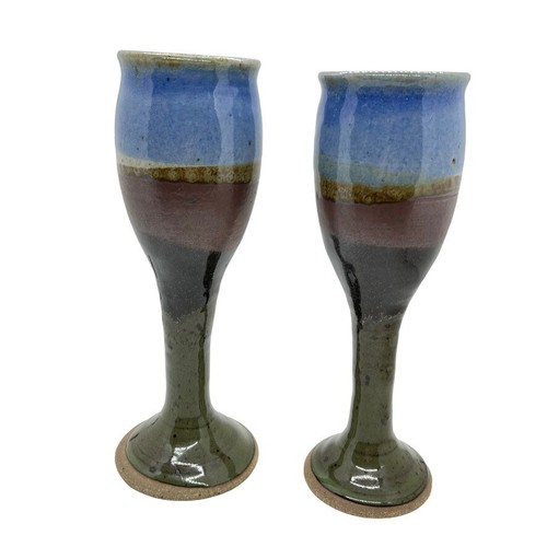 Ceramic Goblets Set of Four Vintage Handmade Set of Four Blue Brown Retro Wine - Picture 18 of 19