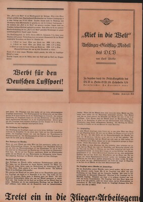 BERLIN, Prospekt 1930, DLB Luftsport Anfänger-Gleiflug-Modell