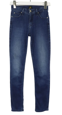 Lee Elly Jeans Damen W25/~L29 Blau Denim Verwaschen Slim Fit Reißverschluss