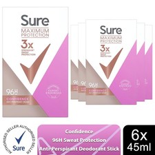 Sure Women Maximum Protection Confidence Anti-Perspirant Cream, 6 Pack, 45ml