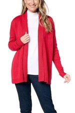 Denim  Co. Women's Open Front LongSlv Placed Motif Cardigan Red