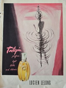 1954 Lucien Lelong Tailspin Perfume Bottle Light Blithe and Debonair Vintage ad