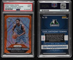 2015-16 Panini Prizm Rookies Orange Wave Karl-Anthony Towns PSA 9 MINT Rookie RC