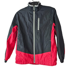 Boys Windbreaker Jacket Nylon Red Black Full Zip M 10 12 Activewear Zip Pockets