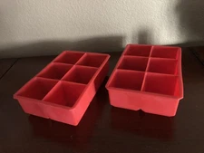 Large Red Silicone Ice Cube Tray 2-Pack Easy Release 2" Big Ice Cubes Used 1x