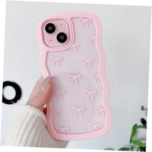 Bow Case for iPhone 13/iPhone 14, Clear Cute Ribbon Bow Phone Case Curly Wavy - Picture 1 of 7
