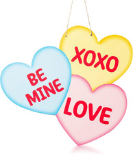 Valentines Heart Shape Door Sign - Valentine Wooden Candy Heart Hanging Door Sig