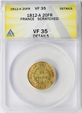 1812-A France 20 Francs Napoleon Gold ANACS VF35 Details - Scratched