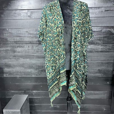 Cato Chic Leopard Print Kimono with Fringe OS