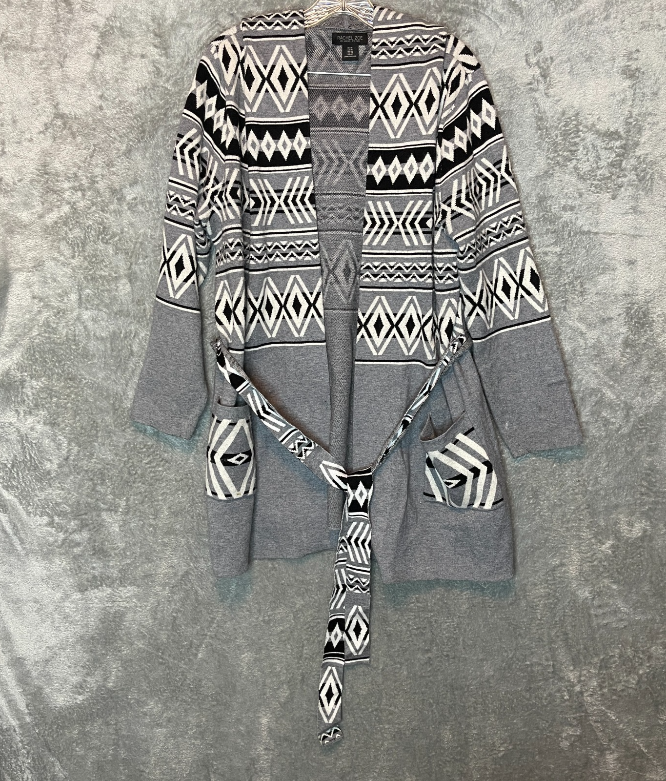 Rachel Zoe Women Aztec Navajo Indie Belted Hooded Open Cardigan Sweater 1X