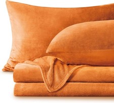 Flannel Sheets Queen Size Burnt Orange Super Soft Fall Fleece Sheets Set Fluffy