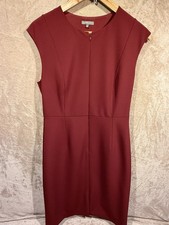 Ladies Jaeger Size 10 Red Sleeveless Dress Knee Length Midi Dress