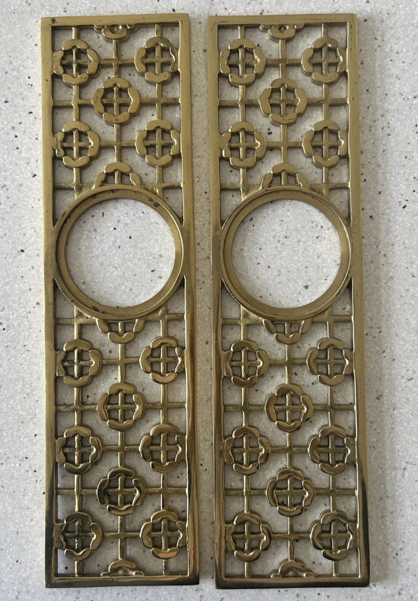3.5" Solid Brass Period Style Fretted Escutcheon – Antique Door Hardware 1572A/B