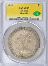 1799 DRAPED BUST SILVER DOLLAR CACG XF45 WITTERBRICK EXCEPTIONAL COIN