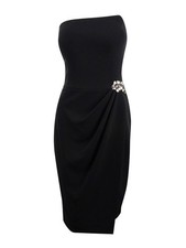 Betsy & Adam Women's Strapless Draped Brooch Dress (4, Black) 749709537270
