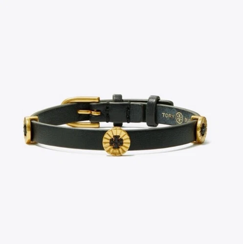 Nuovo bracciale donna Tory Burch in pelle con logo nero regolabile vendita al dettaglio: $98