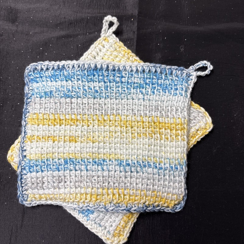 Crochet Pot Holders Homemade - Double Thickness-Blue/yellow 348