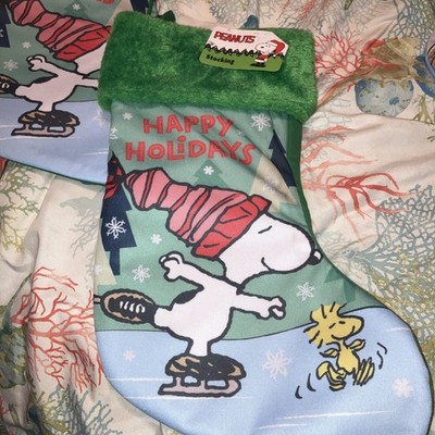 Snoopy Woodstock Christmas Stocking Blue Green Holiday Stocking NEW
