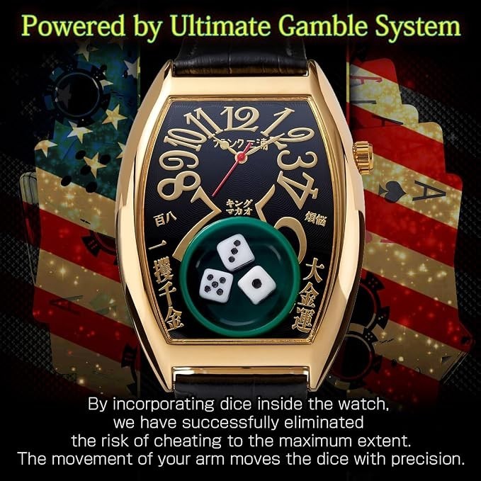 Frank Miura Men's Watch Macau Gambling Watch Dice Casino Black Gold NEW