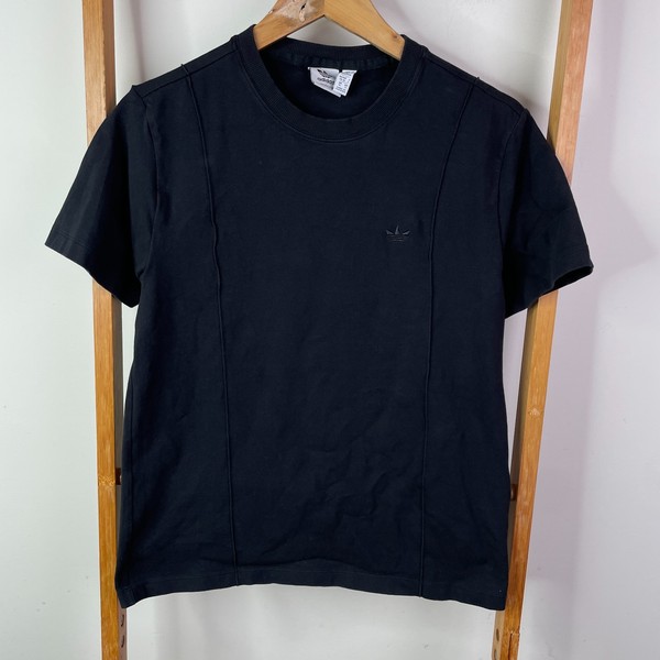 adidas Essentials T-Shirt Womens Medium Black Cotton Short Sleeve Trefoil Gym