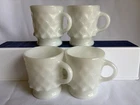 Set Of 4 VTG Anchor Hocking Fire King Kimberly Diamond Point White Coffee Mugs