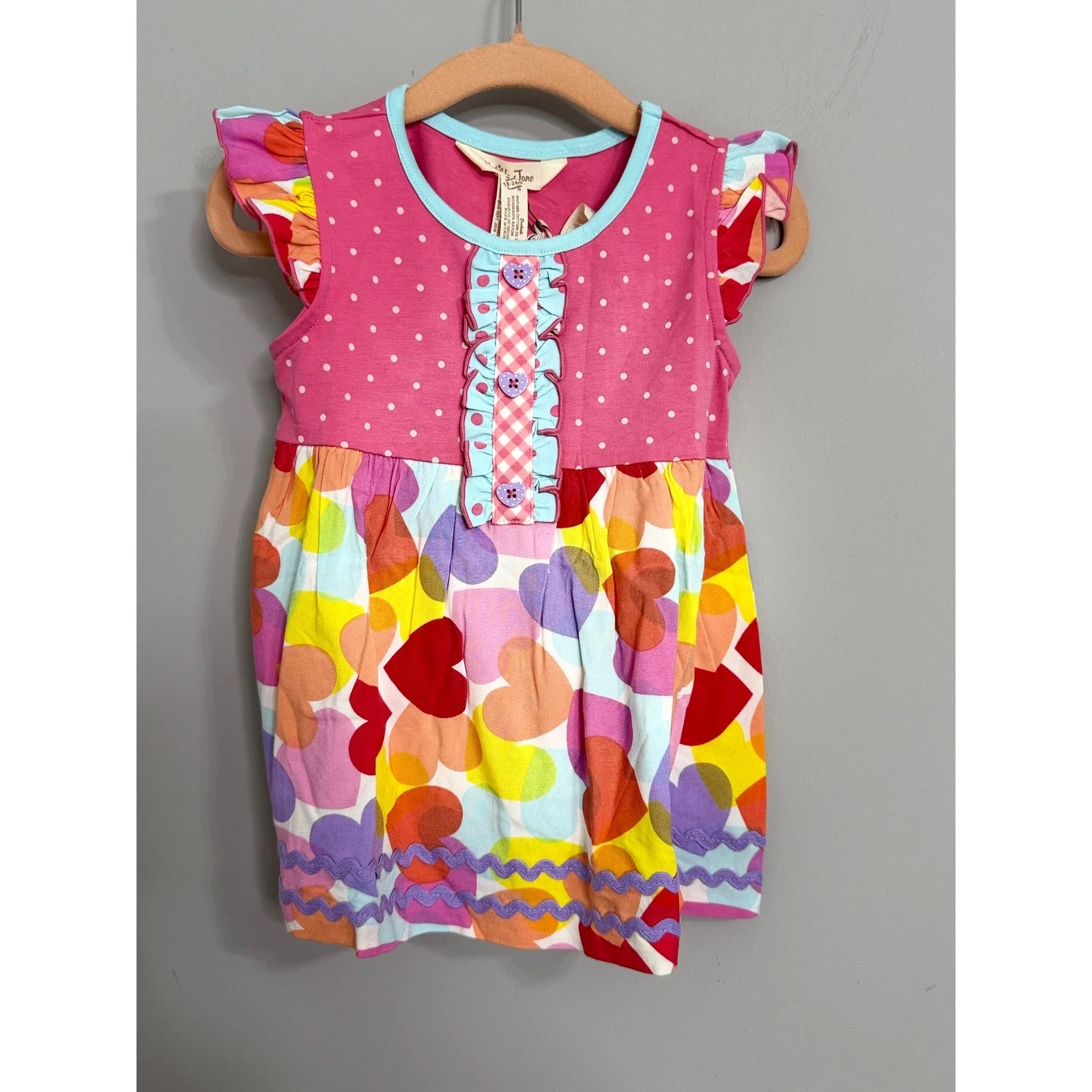 Matilda Jane Clothing Girls Pink Polka Dot Heart Ruffle Dress 18 24 Months