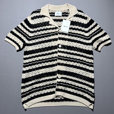 NN07 Henry Stripe Short Sleeve Organic Cotton Cardigan Off White Size L