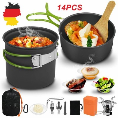 1-2 personen Camping Kochgeschirr Kochtopf Outdoor-Töpfe Bratpfanne Kettle Satz