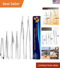 6-Pc Stainless Steel Kitchen Tweezers Set 12"  6.3" Professional Cooking Tongs