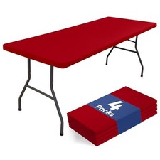 Packs 6 Foot Rectangle Table Cloth, Waterproof Polyester 30" x 72" 4 Red