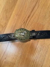 Men's Black Western Belt Size L Horse Buckle Metal