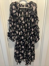 Ulla Johnson Lorelei Black Noir Floral Silk Dress With Ruffle Size 4
