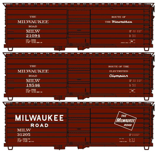 H0 Accurail -8183 Milwaukee Road 40' lado acanalado acero boxcar conjunto de 3 coches kits de modelos | Zustand: New